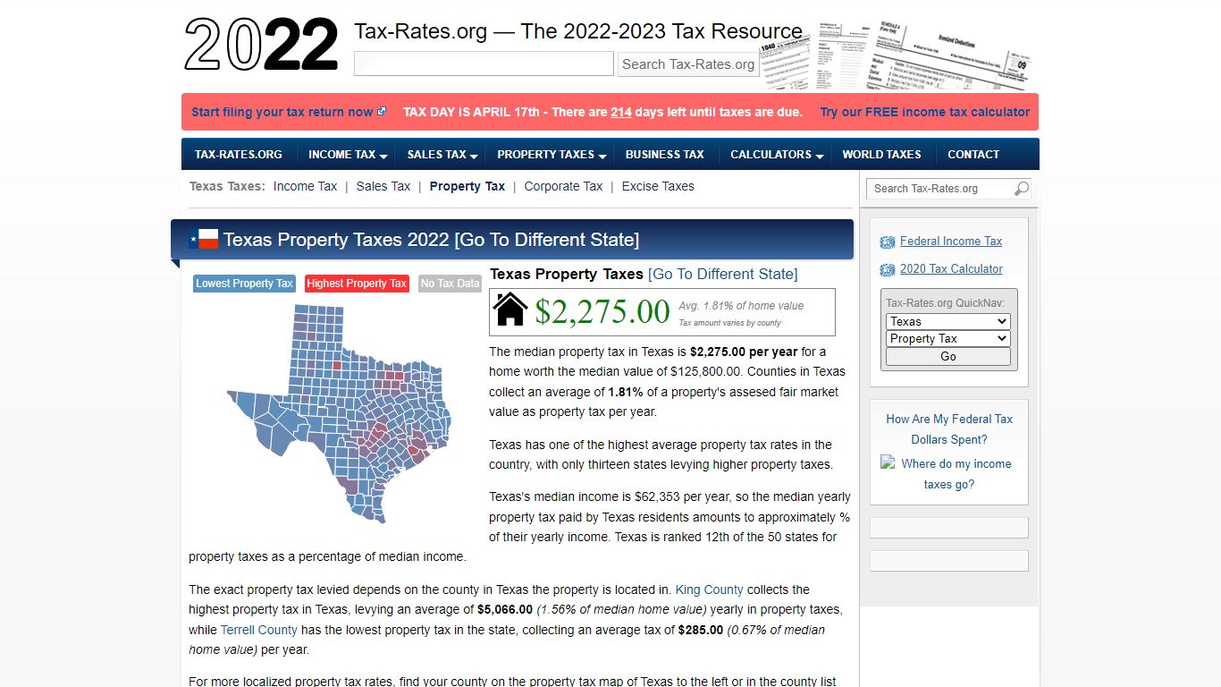 Texas Property Taxes By County - 2022 - Tax-Rates.org