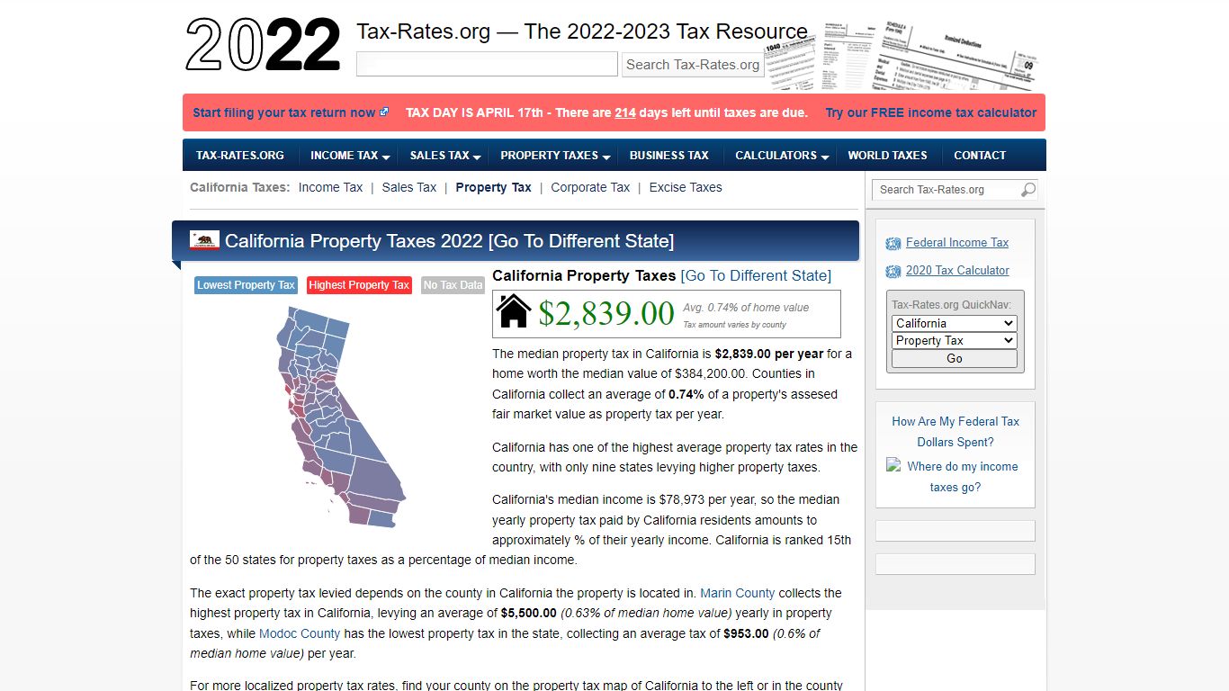 California Property Taxes By County - 2022 - Tax-Rates.org